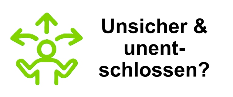 Unsicher & Unentschlossen: Symbol einer unsicheren Person mit Pfeilen, die in verschiedene Richtungen zeigen.