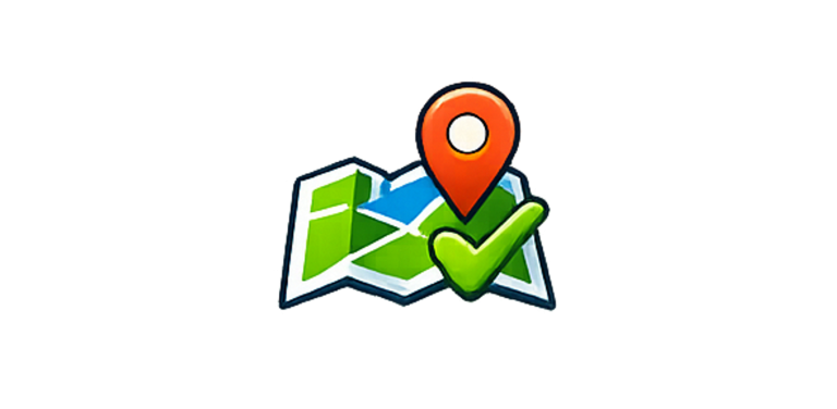 Standortmarker, Landschaftskarte, Kompass und Winkelmesser.