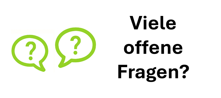 Viele Offene Fragen: Symbolbild mit Fragezeichen in verschiedenen Größen.