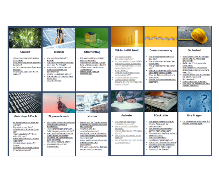 Übersichtsseite aller Solarfragen