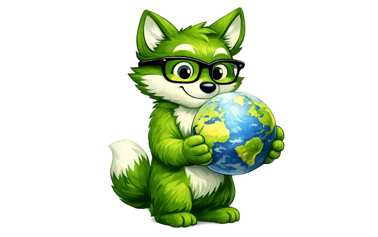 Solarfuchs passt auf Weltkugel auf