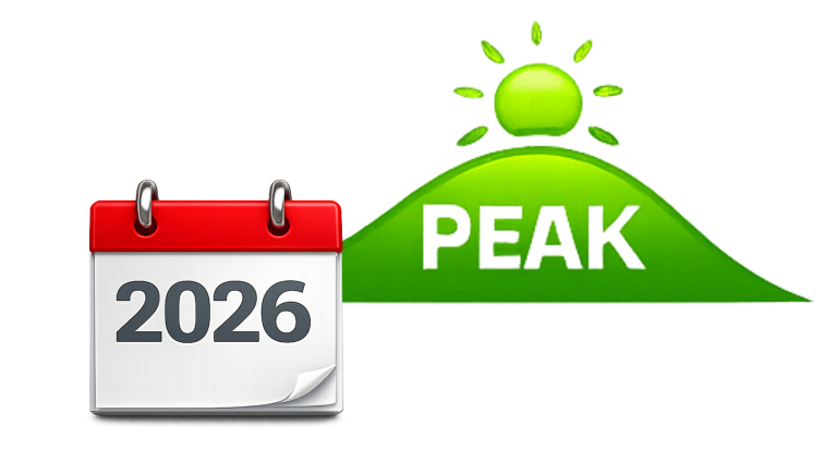 Kalender mit dem Jahr 2026 und einem stilisierten ertragskurve mit Peak am Mittag.