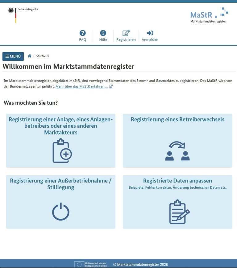 Startseite des Marktstammdatenregisters