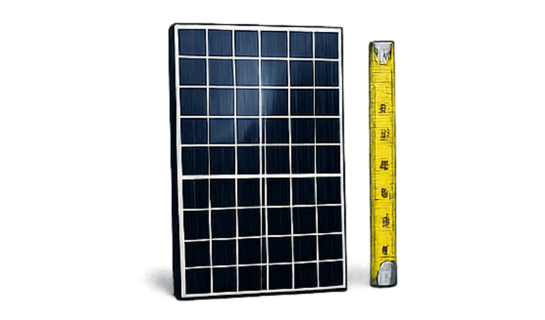 Photovoltaikmodul neben einem Zollstock zur Größenveranschaulichung.