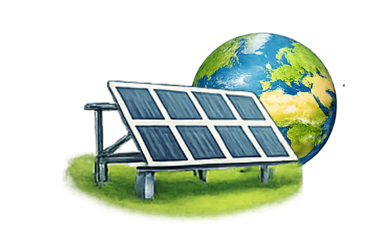 Solaranlage vor der Erde, die Nachhaltigkeit und erneuerbare Energien symbolisiert.